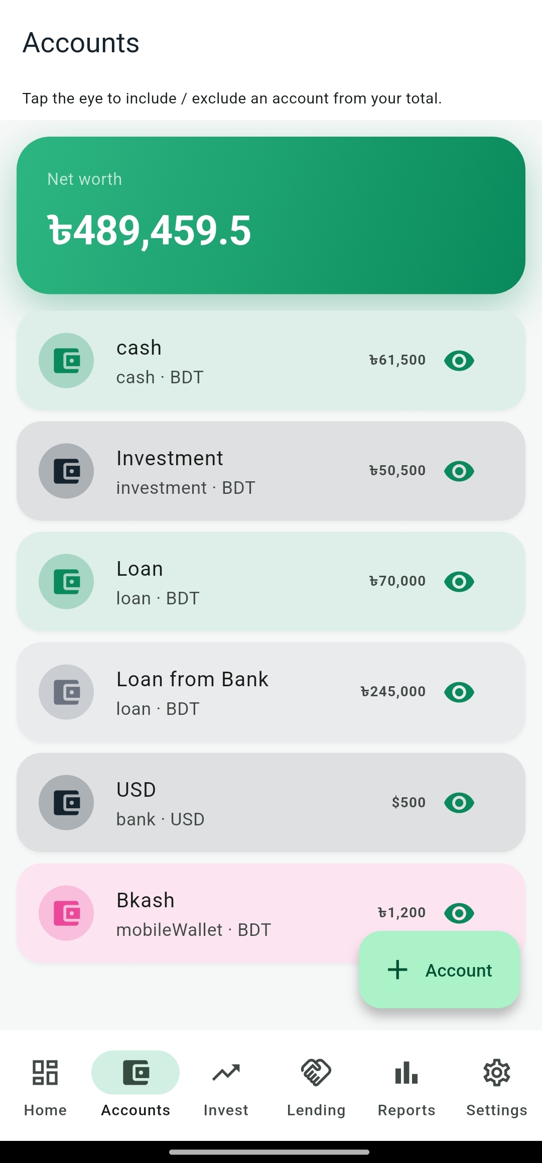 Accounts and net worth